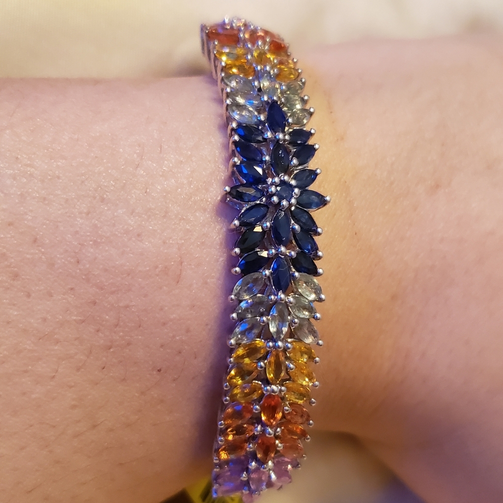 2.5 " diameter, Sterling Silver Multi-Sapphire Bangle Bracelet, 21 grams